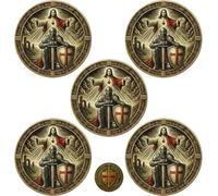 Knight Templar Prayer Coin, Dual-Sided Knights Templar Challenge Coin with Red Cross Shield,Faith & Protection Knight Commemorative Coin, Religious Gift for Men and Women (5PCS)