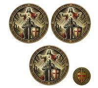 Knight Templar Prayer Coin, Dual-Sided Knights Templar Challenge Coin with Red Cross Shield,Faith & Protection Knight Commemorative Coin, Religious Gift for Men and Women (3PCS)