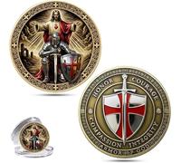 Knight Templar Prayer Coin, Sacred Guardian Commemorative, with Red Cross Shield Design, Symbol of Faith & Protection Collectible, Honor Courage Christian Gift for Collectors (A)