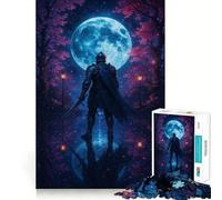 Knight Under The Moonlit Cherry Trees 1000 Pieces Puzzles for Adults Recall Enhancer Tight Cut Pattern Assemble Night Game (50x75cm)