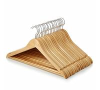 KNIGHT Wooden Hangers 20 Pack - Non Slip Wood Clothes Hanger for Suits, Pants, Jackets w/Bar & Cut Notches - Heavy Duty Clothing Hanger Set - Coat Hangers (Natural Colour)