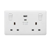 Knightsbridge CU9003 White Curved 13A 2G Switched Socket + 2xUSB A+C QC18W / PD45W (Outboard Rockers)
