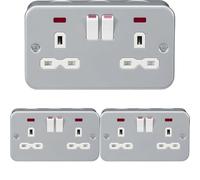 Knightbridge Metal Clad 13A 2G DP Switched Socket with neon (Pack of 3)
