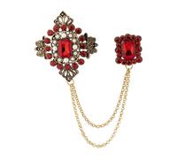 Knighthood Antique Crowned Designer Brooch with Red Stones & Pearl Detailing with Hanging Chain Lapel Pin for Men