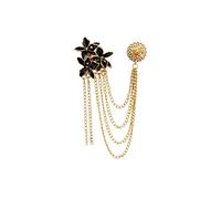 Knighthood Brooch Lapel Pin for Men Black and Gold Flowers with Hanging Chain and Abstract Detailing Lapel Pin Badge Coat Suit Wedding Gift Party Shirt Collar Accessories