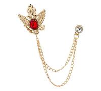 Knighthood Brooch Lapel Pin for Men Golden Crown Stone with Hanging Chain Golden Badge Coat Suit Wedding Gift Party Shirt Collar Accessories