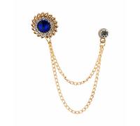 Knighthood Brooch Lapel Pin for Men Royal Blue Stone with Inspired Stone Detailing Hanging Chain Lapel Pin Golden Badge Coat Suit Wedding Gift Party Shirt Collar Accessories