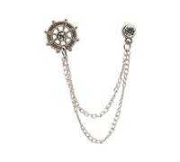 Knighthood Brooch Lapel Pin for Men Silver Crystal Ships Wheel with Metal Hanging Chain Lapel Pin Badge Coat Suit Wedding Gift Party Shirt Collar Accessories