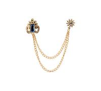Knighthood Crowned Blue Stone with Hanging Chain Lapel Pins Golden Badge Coat Suit Wedding Gift Party Shirt Collar Accessories Brooch for Men