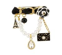 Knighthood Designer Brooch with Flower, Pearl Hanging, Bag Charm, Eiffel Tower Charm & Stone Charms for Men - Stylish Lapel Pin for Suits and Jackets