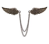 Knighthood Double Angel's Wings with Hanging Chain Gun Metal Lapel Pin Badge Coat Suit Wedding Gift Party Shirt Collar Accessories Brooch for Men