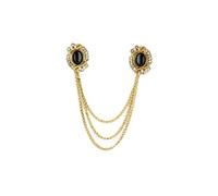 Knighthood Formal Black Stones With Gold Sngraving Stones And Hanging Tassel Chain Collar Pin Brooch, Suit Stud, Shirt Studs, Lapel Pin Accessories for Men Women
