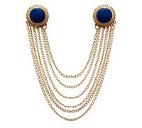 Knighthood Gold and Blue Enamel and Set of Hanging Chain Detailing Formal Lapel Pin Badge Coat Suit Wedding Gift Party Shirt Collar Accessories Brooch for Men