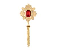Knighthood Matte Gold Brooch with Gold Engravings and Red Stone with Hanging Chains Lapel Pin for Men - Stylish Suit Accessory
