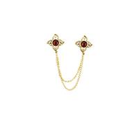 Knighthood Red Stone Gold Star With And Hanging Tassel Chain Collar Pin Brooch, Suit Stud, Shirt Studs, Lapel Pin Accessories for Men Women