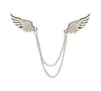 Knighthood Silver Double Angel's Wings with Hanging Chain Alloy Lapel Pin Badge Coat Suit Wedding Gift Party Shirt Collar Accessories Brooch for Men
