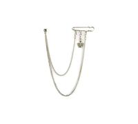 Knighthood Silver Safety Pin Brooch With Crown Charm Double Hanging Chain Collar Pin Brooch, Suit Stud, Shirt Studs, Lapel Pin Accessories for Men Women