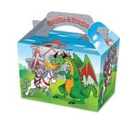 Knights and Dragons Food Gift Box - Decorative Foldable Treat & Food Packaging Box for Snacks, Sweets, Bakery Items & Party Favors
