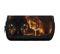 Knights and Lion Cute Double Pencil Case Large Capacity Portable Pen Pouch with Zippered