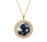Knights Armor Sword Women's Necklaces Lightweight Round Alloy Pendant Diamond Necklace Ladies Jewelry Gift Golden-style