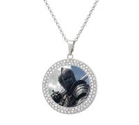 Knights Armor Sword Women's Necklaces Lightweight Round Alloy Pendant Diamond Necklace Ladies Jewelry Gift Silver-style