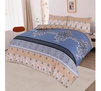 KNIGHTS BRIDGE Luxury 4 Piece Egyptian Cotton Bedding Set - Duvet Cover, Fitted Sheet & 2 Pillowcases - Hotel Quality - Geometric/Greek/Damask Patterns - Machine Washable (Double, Elegant)