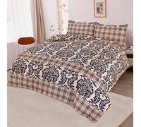 KNIGHTS BRIDGE Luxury 4 Piece Egyptian Cotton Bedding Set - Duvet Cover, Fitted Sheet & 2 Pillowcases - Hotel Quality - Geometric/Greek/Damask Patterns - Machine Washable (Double, Damask)