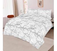 KNIGHTS BRIDGE Luxury 4 Piece Egyptian Cotton Bedding Set - Duvet Cover, Fitted Sheet & 2 Pillowcases - Hotel Quality - Geometric/Greek/Damask Patterns - Machine Washable (Single, Marble White)