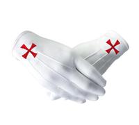 Knights Cross Masonic Gloves for Men, White Cotton Freemason Gloves with Embroidered Templar Cross, Masonic Regalia Accessory, One Size Fits Most with Snap Closure, Style 5, One size fits most