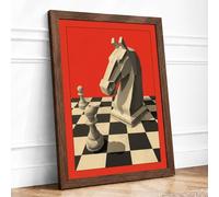 Knight's Gambit Geometric Framed Wall Art Print A1 Walnut