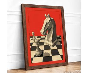 Knight's Gambit Geometric Framed Wall Art Print A4 (29.7×21cm) Walnut, Wall Decor for Living Room, Bedroom, Office & Home, Ready to Hang, Art Gift