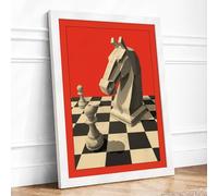 Knight's Gambit Geometric Framed Wall Art Print A4 White