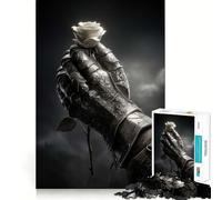Knight's Gauntlet Holding A White Rose Teenager Jigsaw Puzzles 1000 Pieces Creative Fun Clear Color Fun Challenge Birthday Gift (50x75cm)