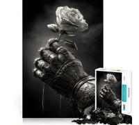Knight's Gauntlet Holding White Rose Jigsaws 1000 Pieces for Adults DIY Fun Clean Connection Pattern Build (38x26cm)