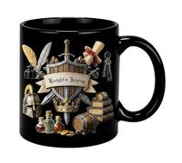 Knight's Journey Black Ceramic Mug Medieval Fantasy Design Coffee Cup for History Lovers Gamer Gift