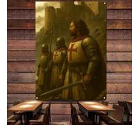 Knights Templar Art Decorative Banner Wall Hanging Tapestry Vintage Christ Jesus Medieval Warrior Crusader Posters and Prints Wall Art Flag Canvas Painting Home Decor Mural,38X57 inches