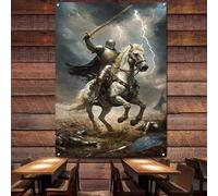 Knights Templar Battle Art Flag Wall Decorative Banner Tapestry Ancient Art of War Medieval Warriors Posters and Prints Canvas Painting Vintage Wall Decoration Flag,38X57 inches