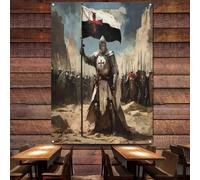 Knights Templar Battle Flag Wall Art Decorative Banner Wall Chart Ancient Art of War Medieval Warriors Posters and Prints Canvas Painting Vintage Wall Hanging Tapestry,38X57 inches