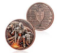 Knights Templar Christian Challenge Coin, Knight Lion Token, Religious Gift | Religious Red Cross Pocket Token, Armor of God Medallion For Military, Police, Believers, Daily Carry & Meaningful Gifts