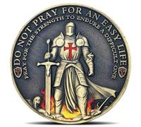 Knights Templar Christian Warrior Challenge Coin - Pray for Strength to Endure Honor & Courage Virtues Coins