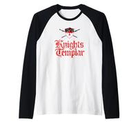 Knights Templar Cross Shield and Crossed Swords Distressed Raglan Baseball Tee