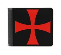 Knights Templar Cross Slim Leather Men's Wallets with 6 Card Holders Minimalist Billfold Travel Purse