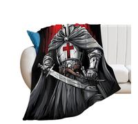 Knights Templar Flannel Throw Blanket Personalised Lightweight Warm Winter Blankets for Bed Sofa 50x60