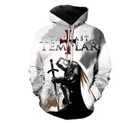 Knights Templar Hoodie 3D Vintage Medieval Crusader Armor Sweatshirt Cosplay Costume
