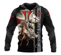 Knights Templar Hoodie Medieval Cross Hooded Casual Sweater Long Sleeve Retro Knights Hoodie with Kangaroo Bag