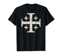 Knights Templar Jerusalem Cross Antique White Distressed Value Graphic T-Shirt, Men, Black, M