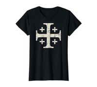 Knights Templar Jerusalem Cross Antique White Distressed Value Graphic T-Shirt, Women, Black, XL