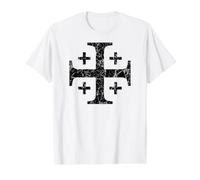 Knights Templar Jerusalem Cross Black Distressed Value Graphic T-Shirt, Men, White, M
