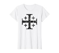 Knights Templar Jerusalem Cross Black Distressed Value Graphic T-Shirt, Women, White, L