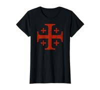 Knights Templar Jerusalem Cross Red Distressed Value Graphic T-Shirt, Women, Black, XS